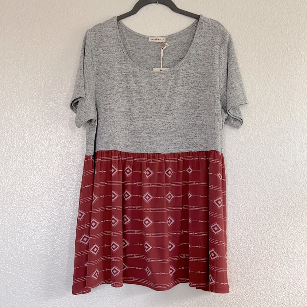 Oversized babydoll cut top with Aztec style print